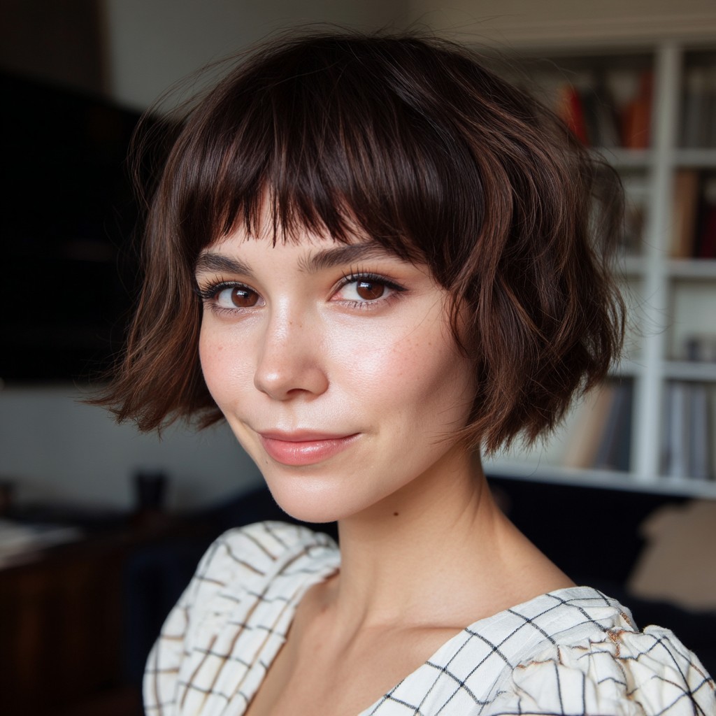 Textured Shaggy Bob with Wispy Bangs