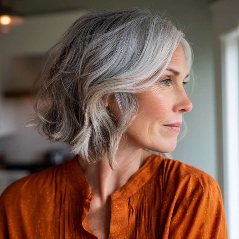 Textured Silver Bob with Soft Waves