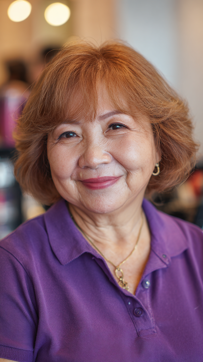 Warm Copper Shaggy Cut with Soft Layers for Plus Size Women Over 70