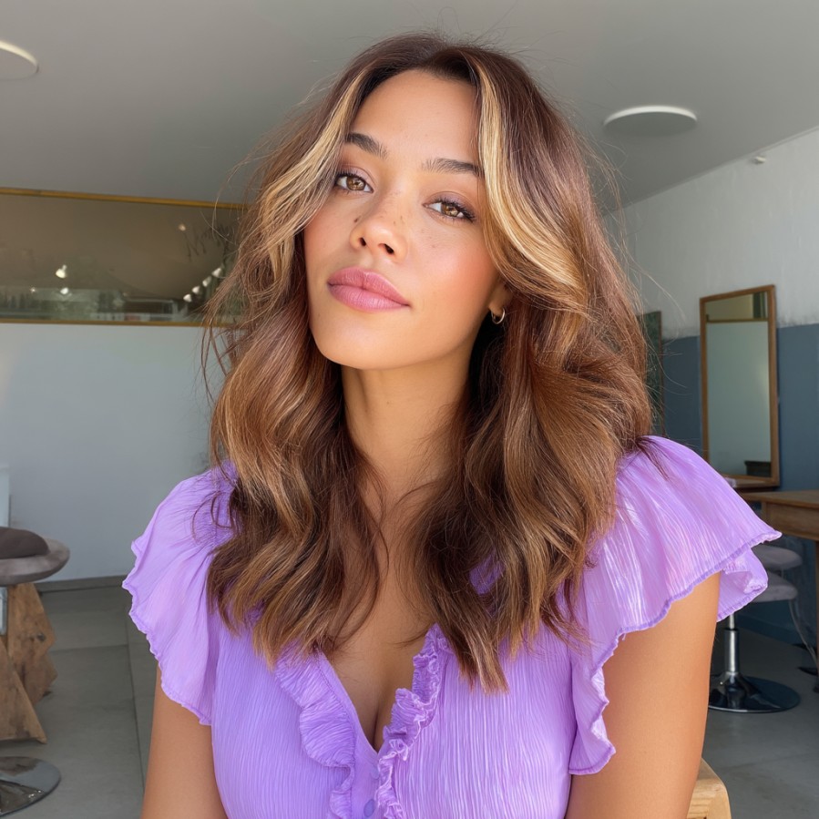 Beautiful Soft Red and Blonde Highlights with Natural Waves