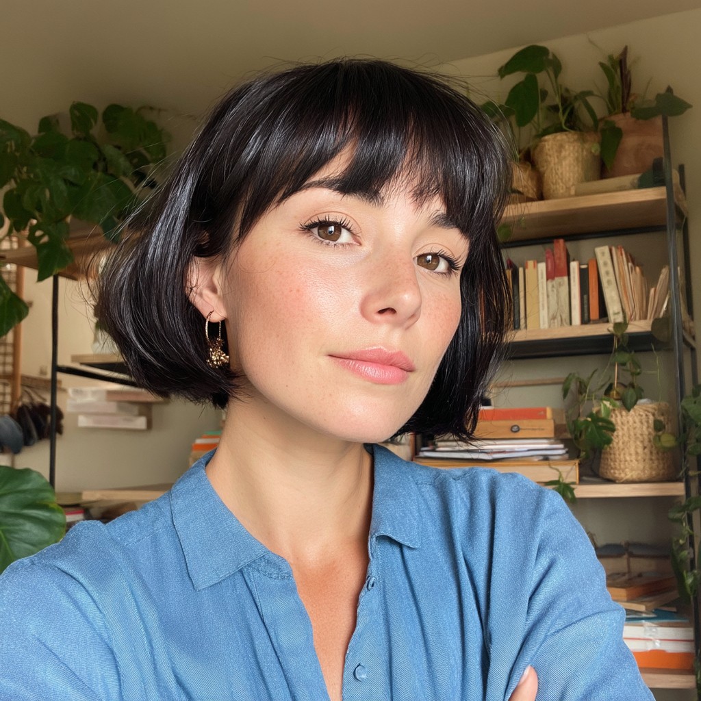 Chic Black Bob with Soft Fringe