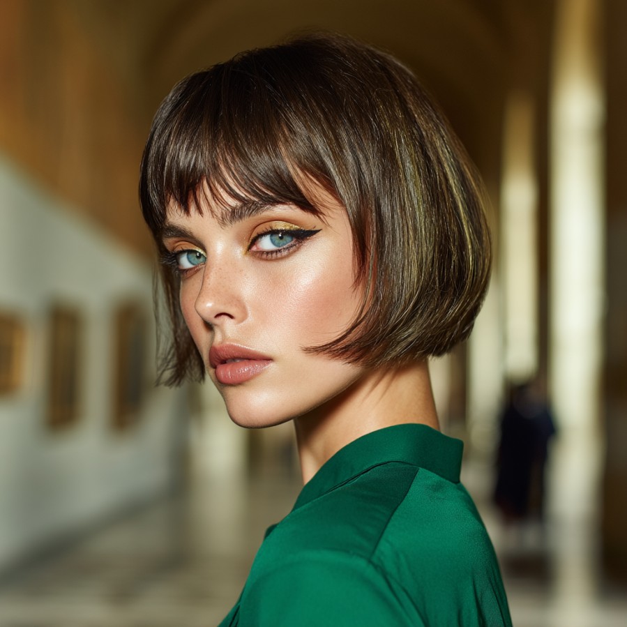 Chic Blunt Bob with Subtle Caramel Highlights