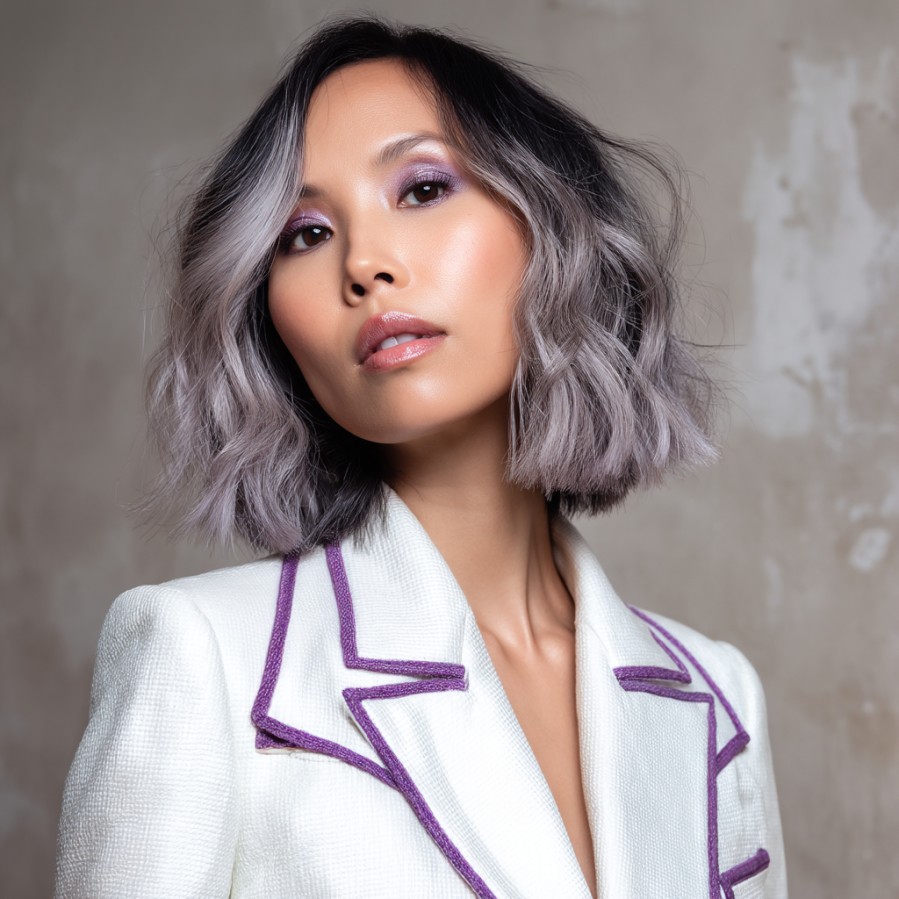 Chic Textured Bob with Silver Ombre