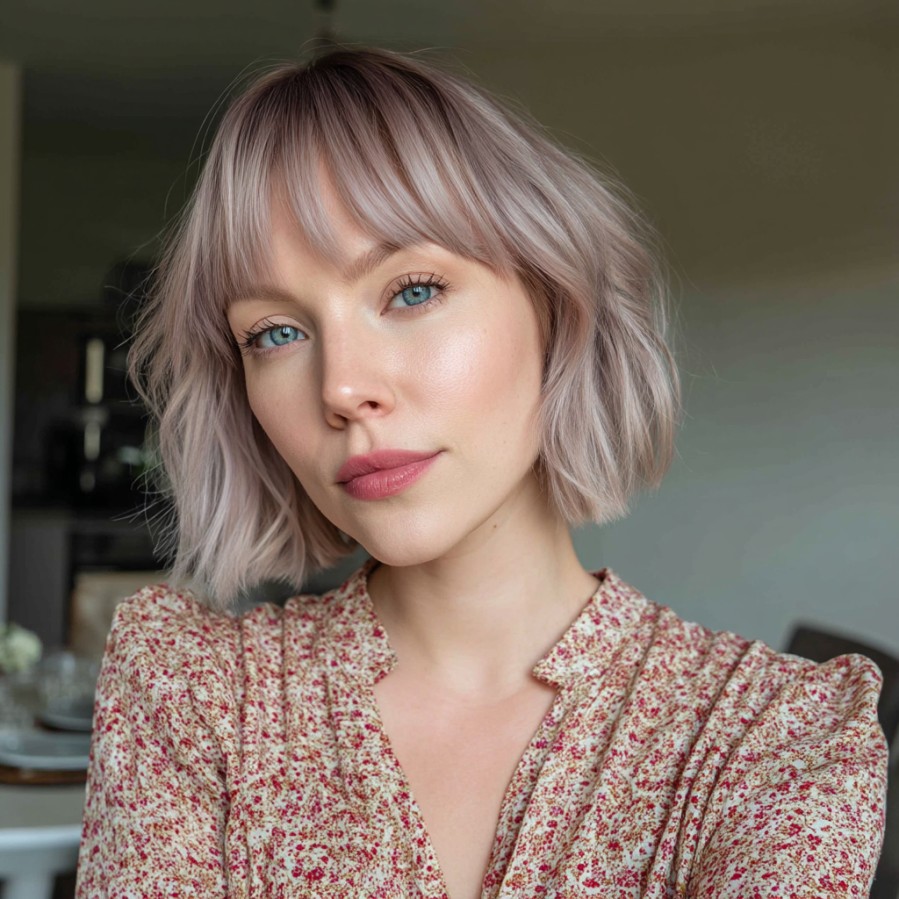 Chic Textured Bob with Soft Lavender Hues