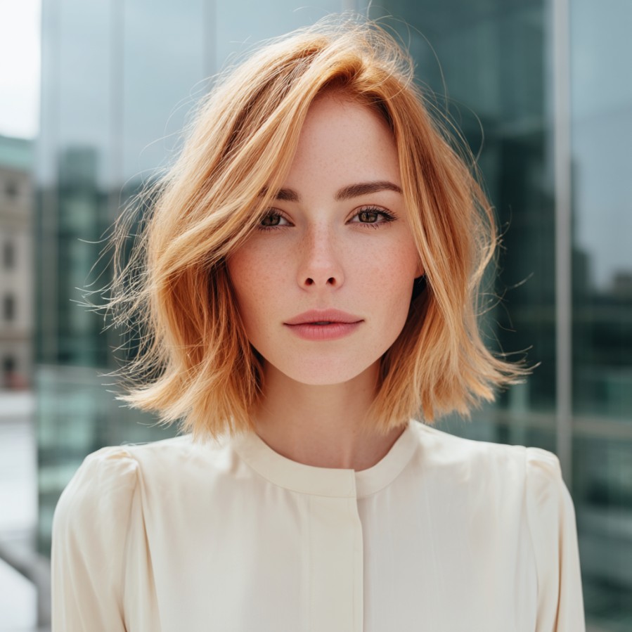Chic Textured Red and Blonde Bob with Soft Waves