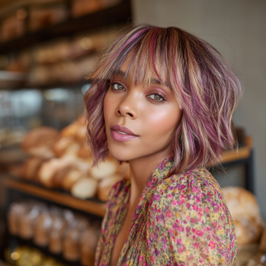 Choppy Pastel Bob with Subtle Highlights