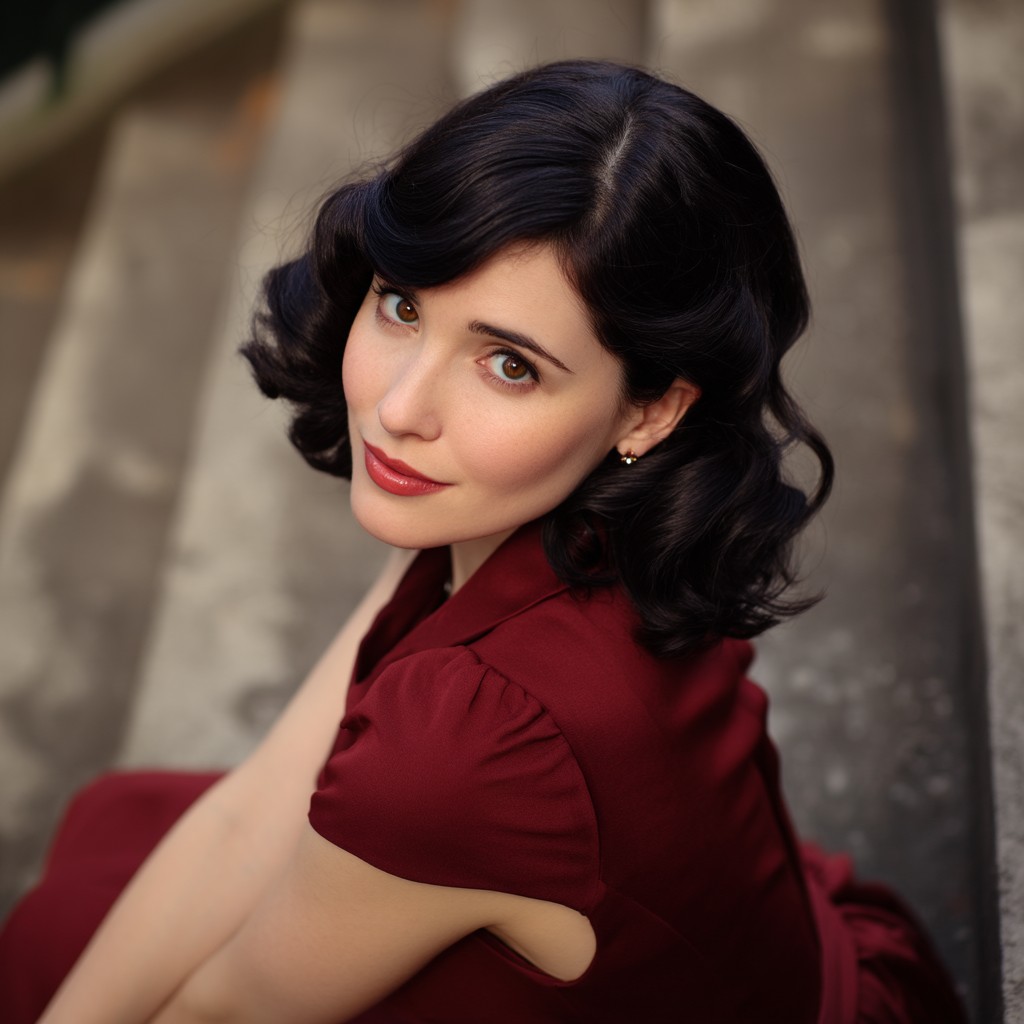 Classic Retro Wavy Hairstyle with Defined Curls
