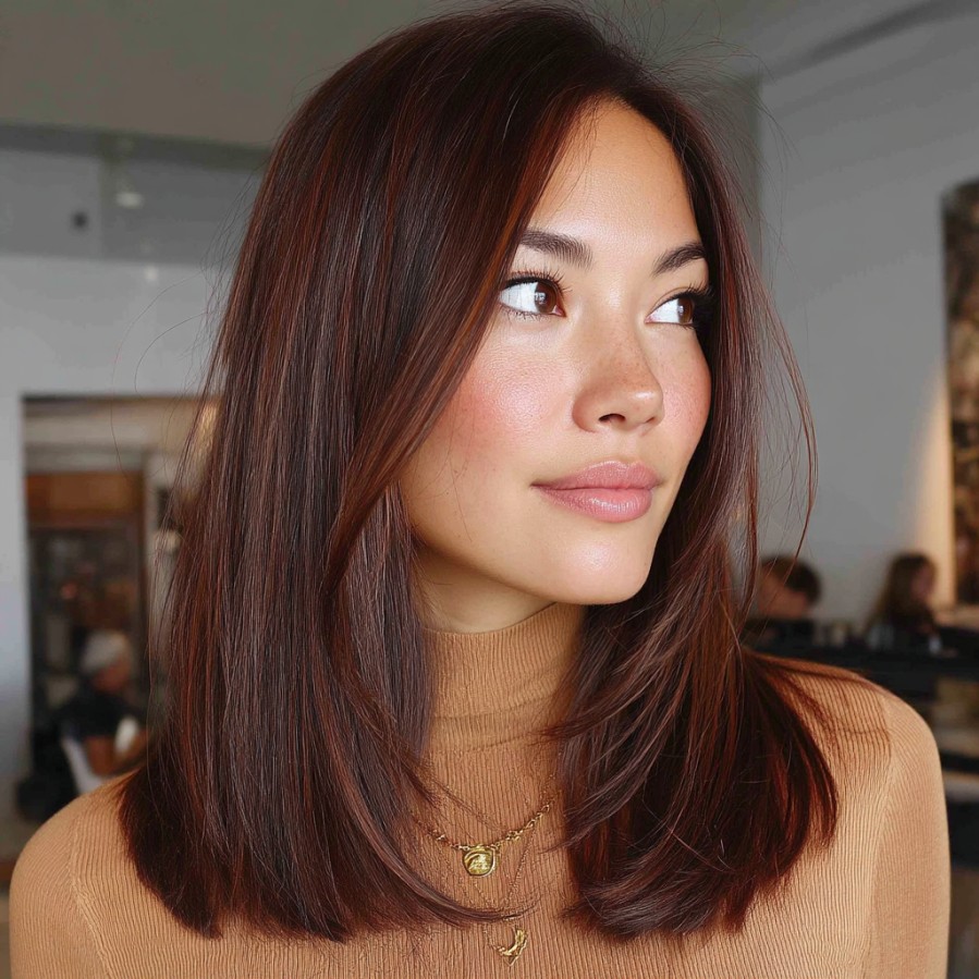 Elegant Rich Chocolate Lob with Subtle Warm Undertones