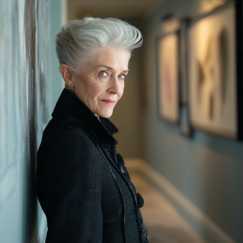 Elegant Silver Pompadour with Soft Volume