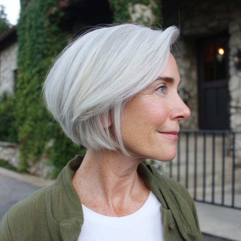 Elegant Stacked Bob with Silvery Tones