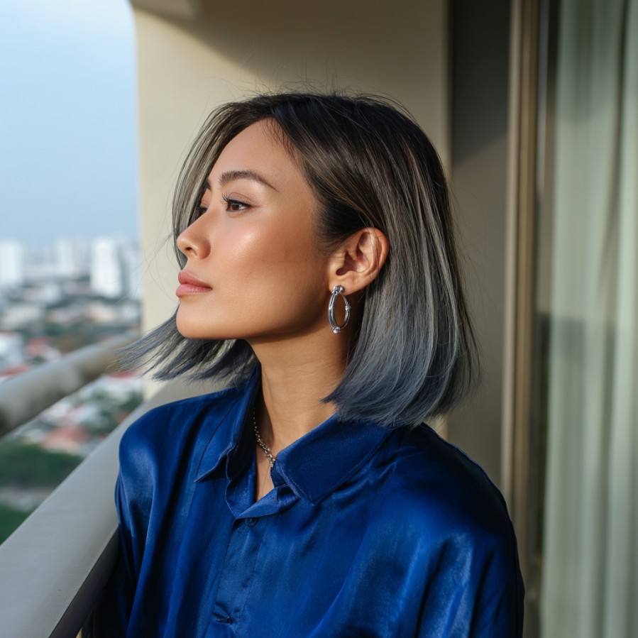 Modern Silver Ombre Lob with Subtle Waves