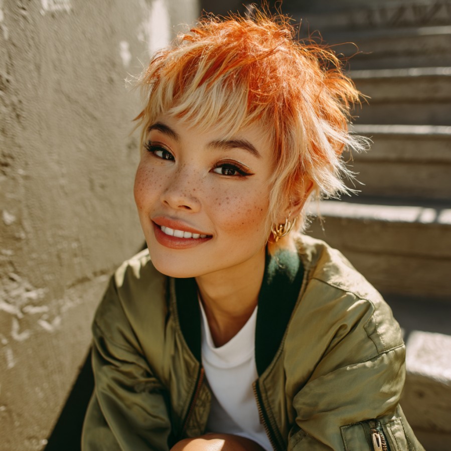 Playful Short Red and Blonde Pixie with Textured Layers
