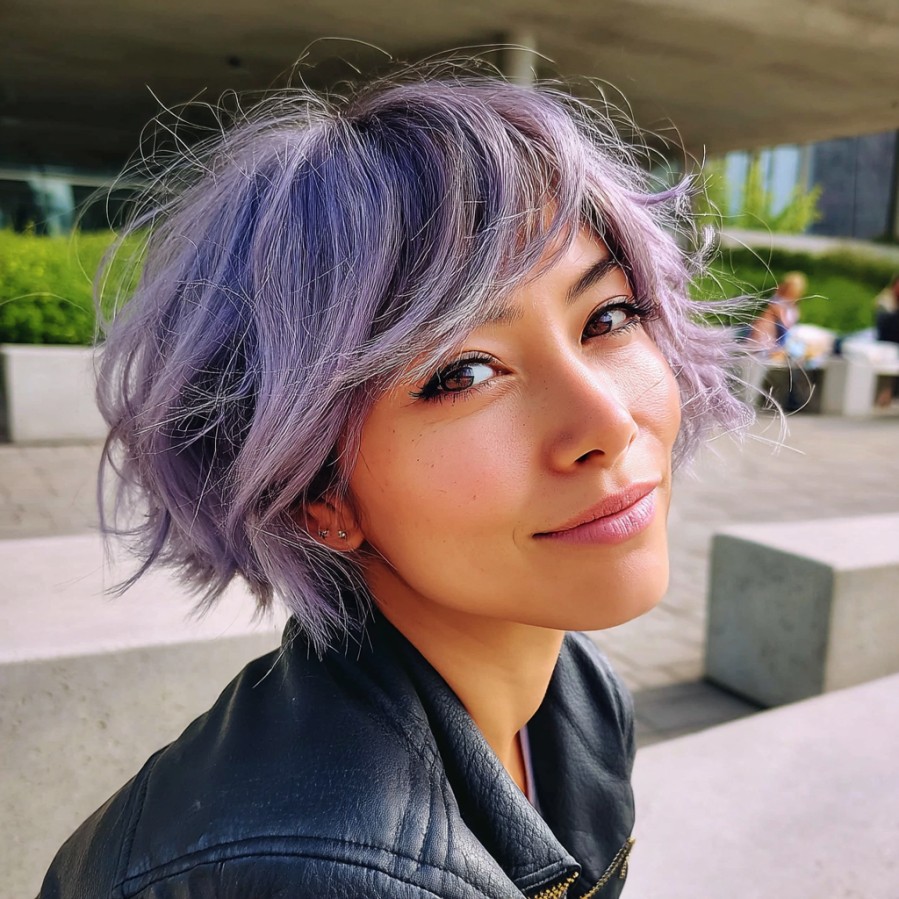 Playful Textured Pixie with Lavender Hues