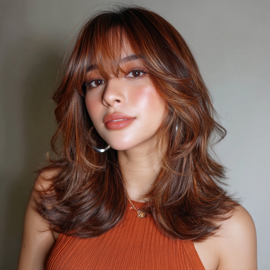 Radiant Medium Layered Cut with Warm Auburn Tones