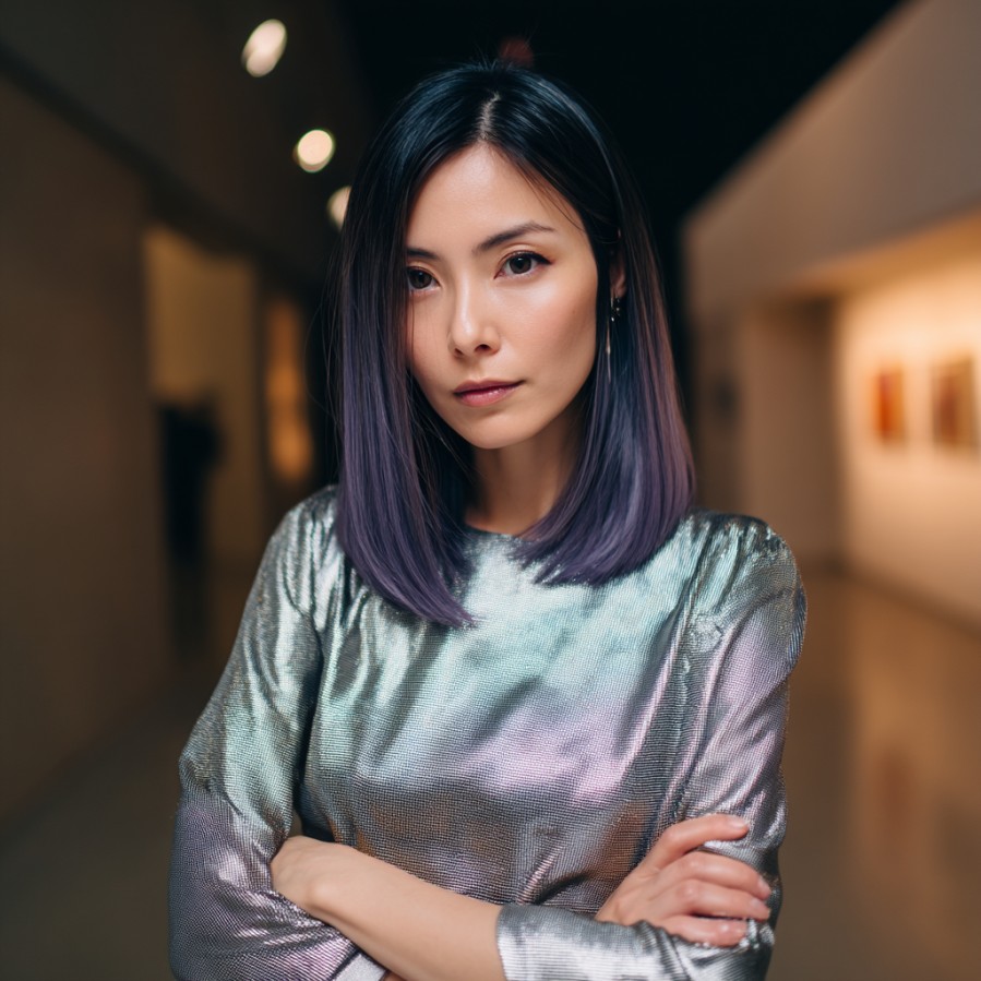 Sleek Long Bob with Subtle Lavender Ombre