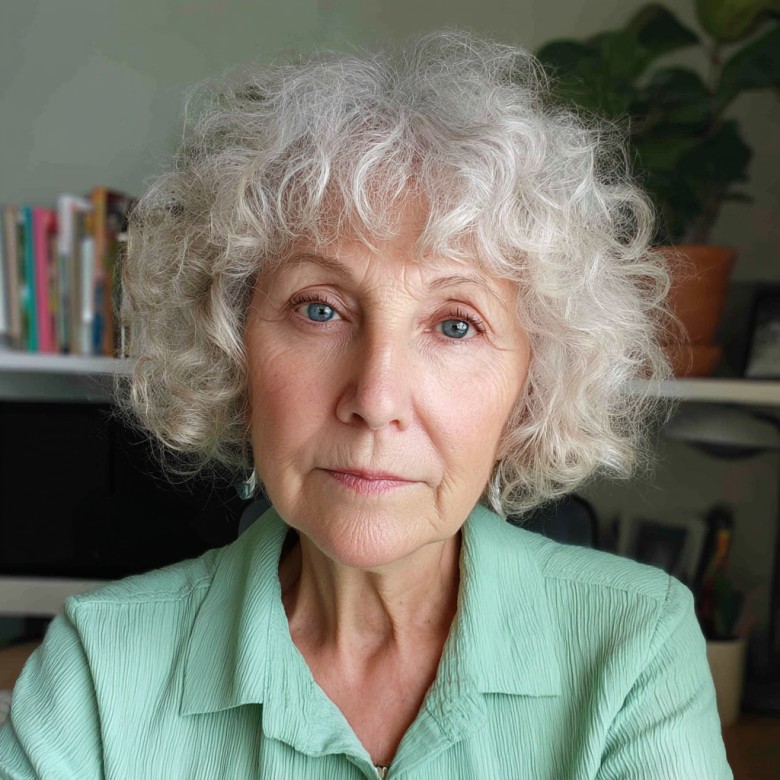 Soft Curly Silver Bob with Natural Volume