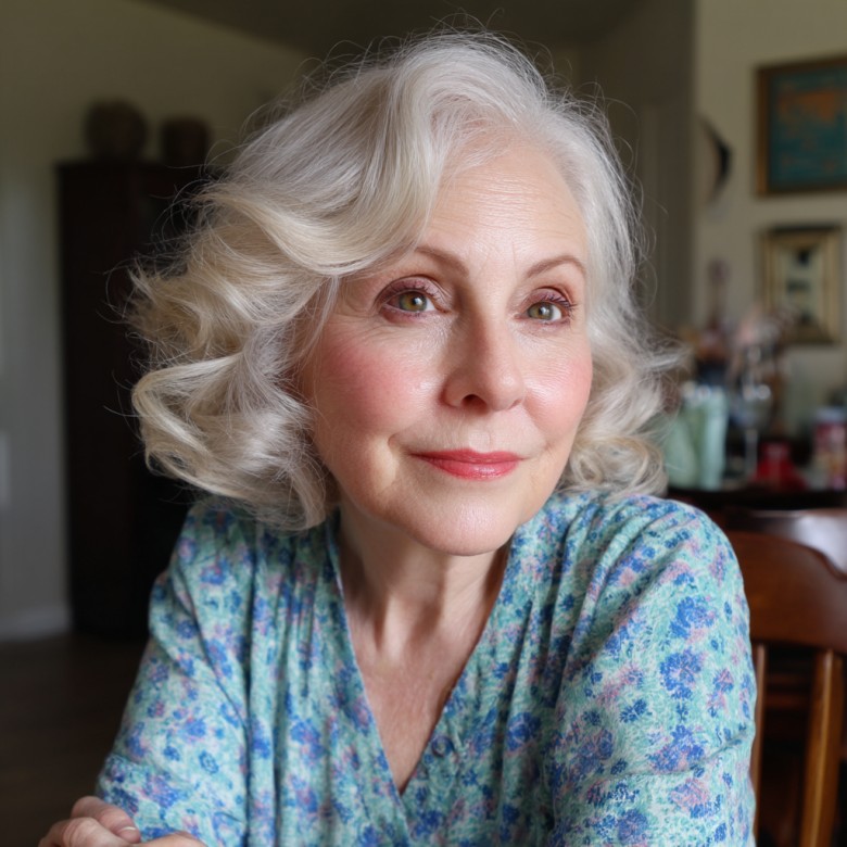 Soft Curly Silver Bob with Volume