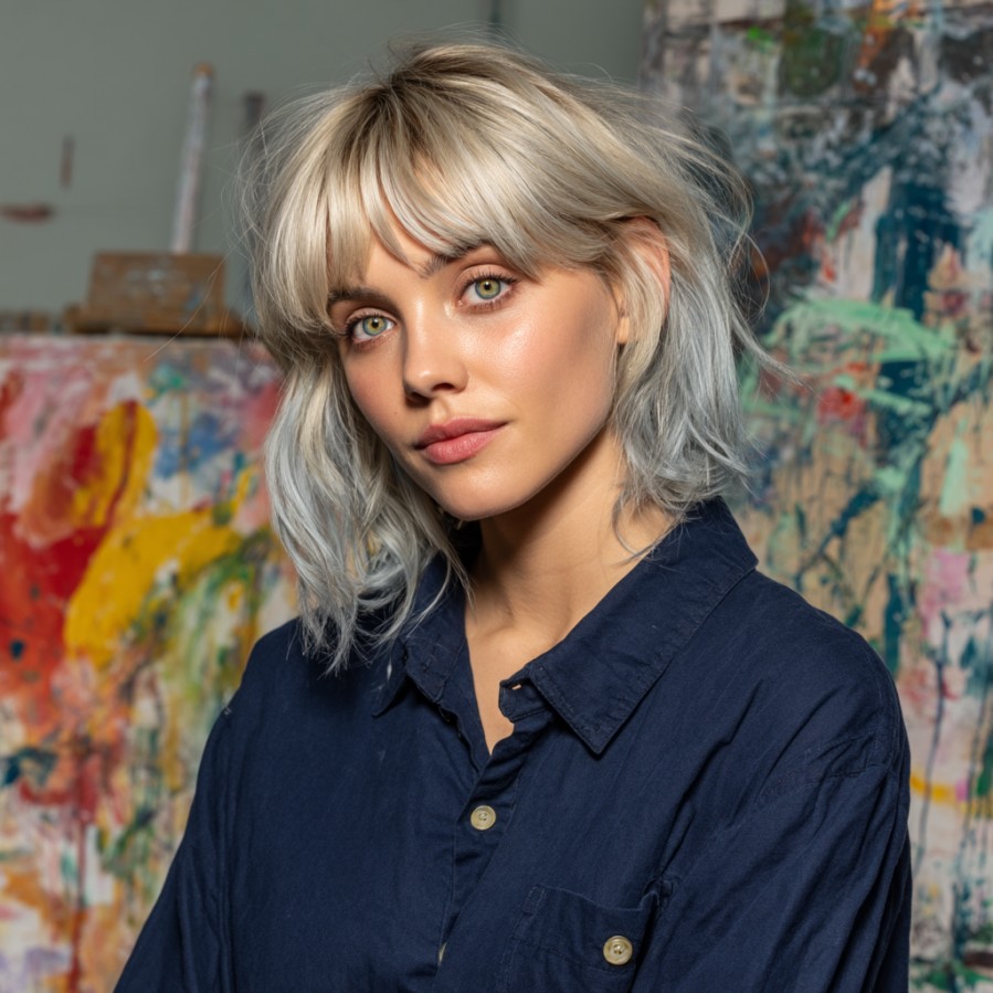 Soft Layered Bob with Icy Blonde Tips