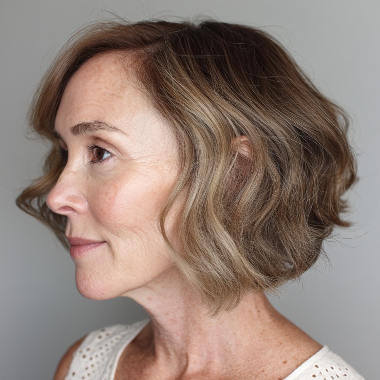 soft wavy short stacked bob haircut