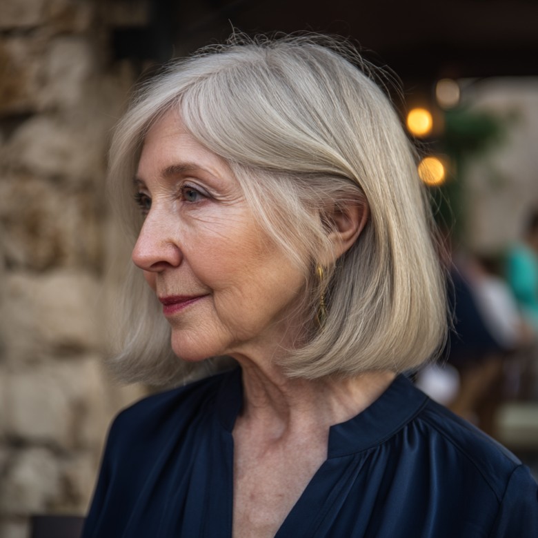 Softly Layered Silver Lob with Natural Movement