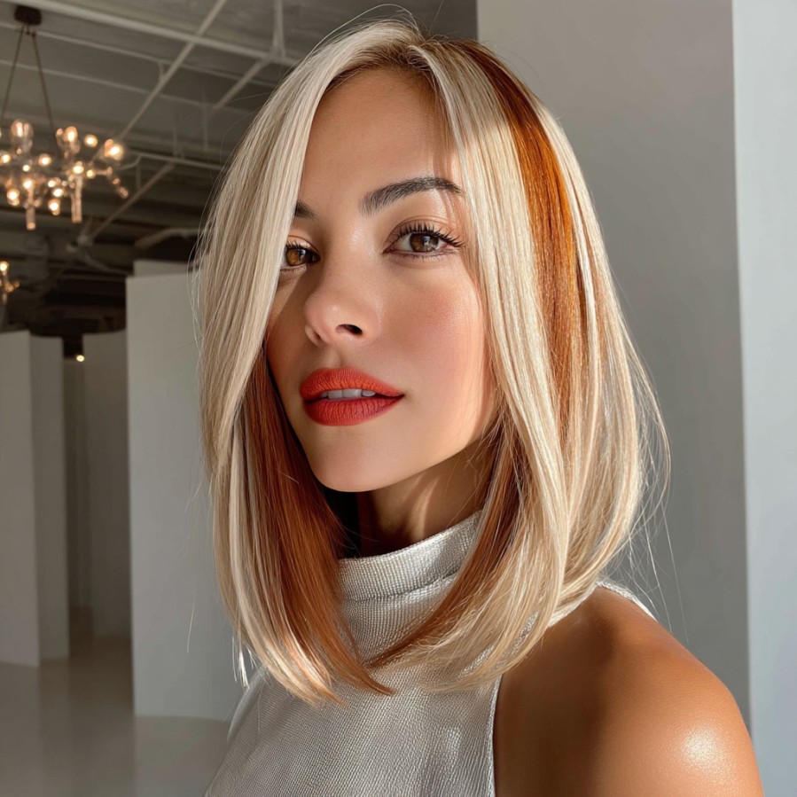 Stylish Sleek Red and Blonde Ombre Lob