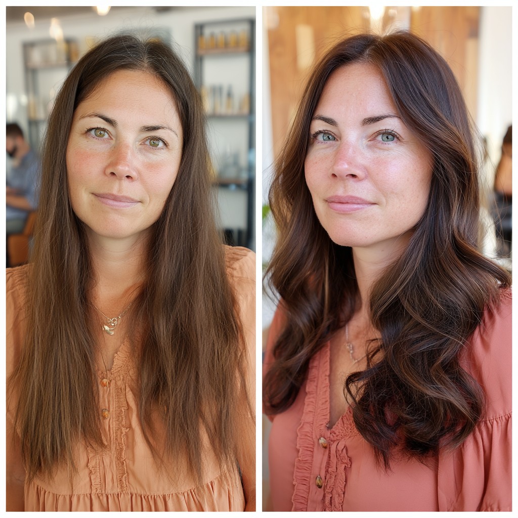 Stylish Wavy Transformation with Rich Chocolate Tones