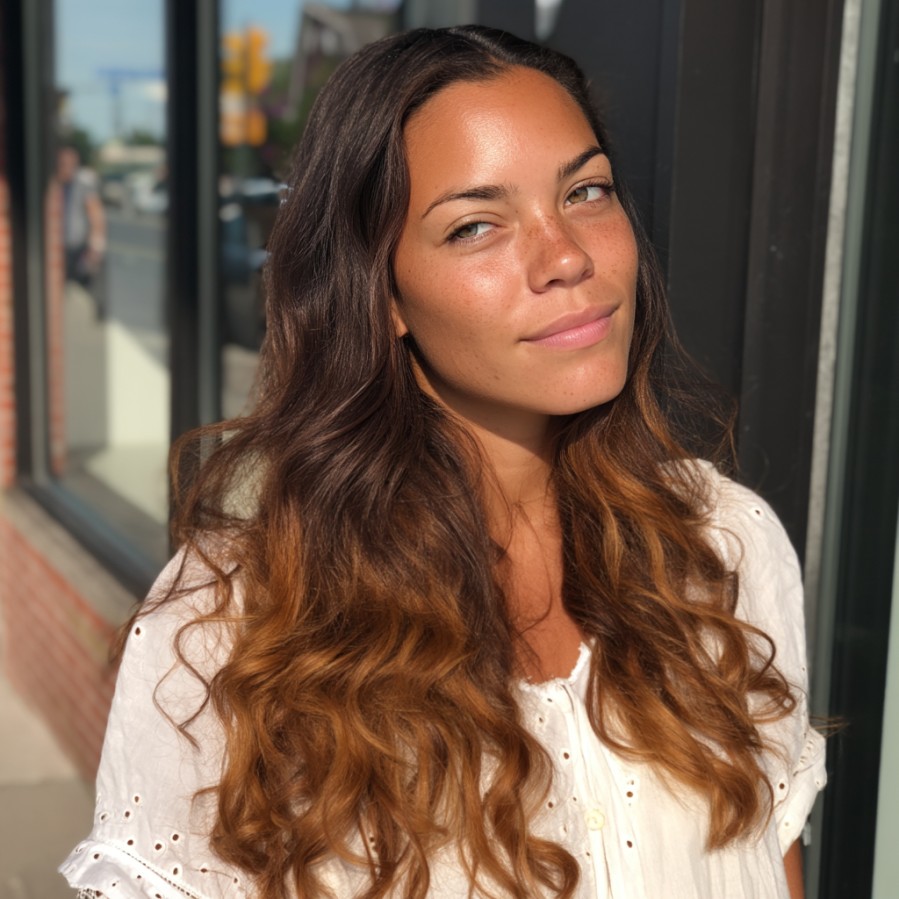 Sun-Kissed Caramel Waves with Dark Roots