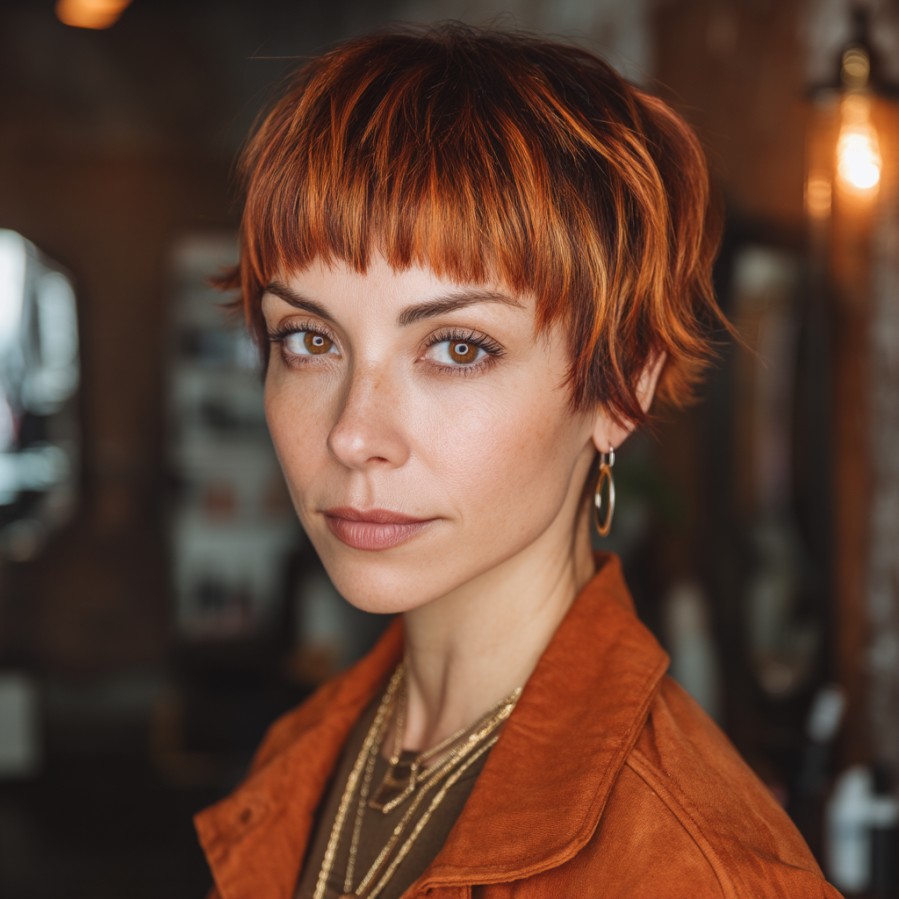 Textured Copper Bowl Cut with Soft Bangs