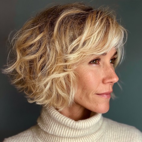 Textured Short Stacked Bob with Lush Waves