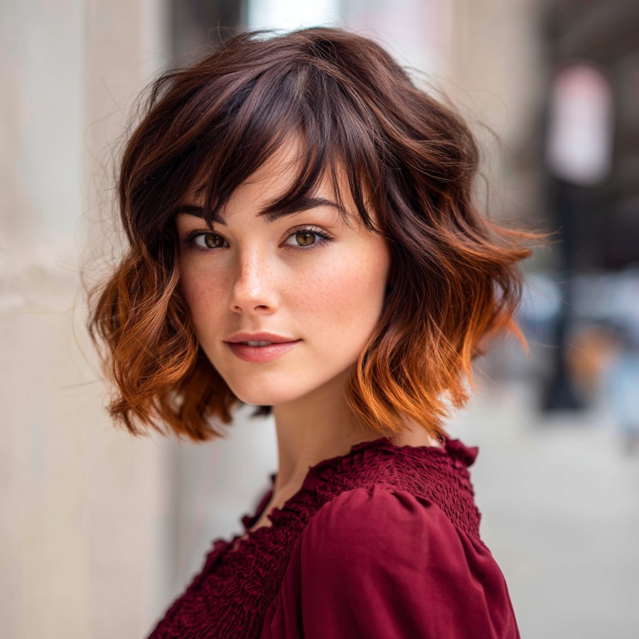 Textured Wavy Lob with Fiery Ombre Ends