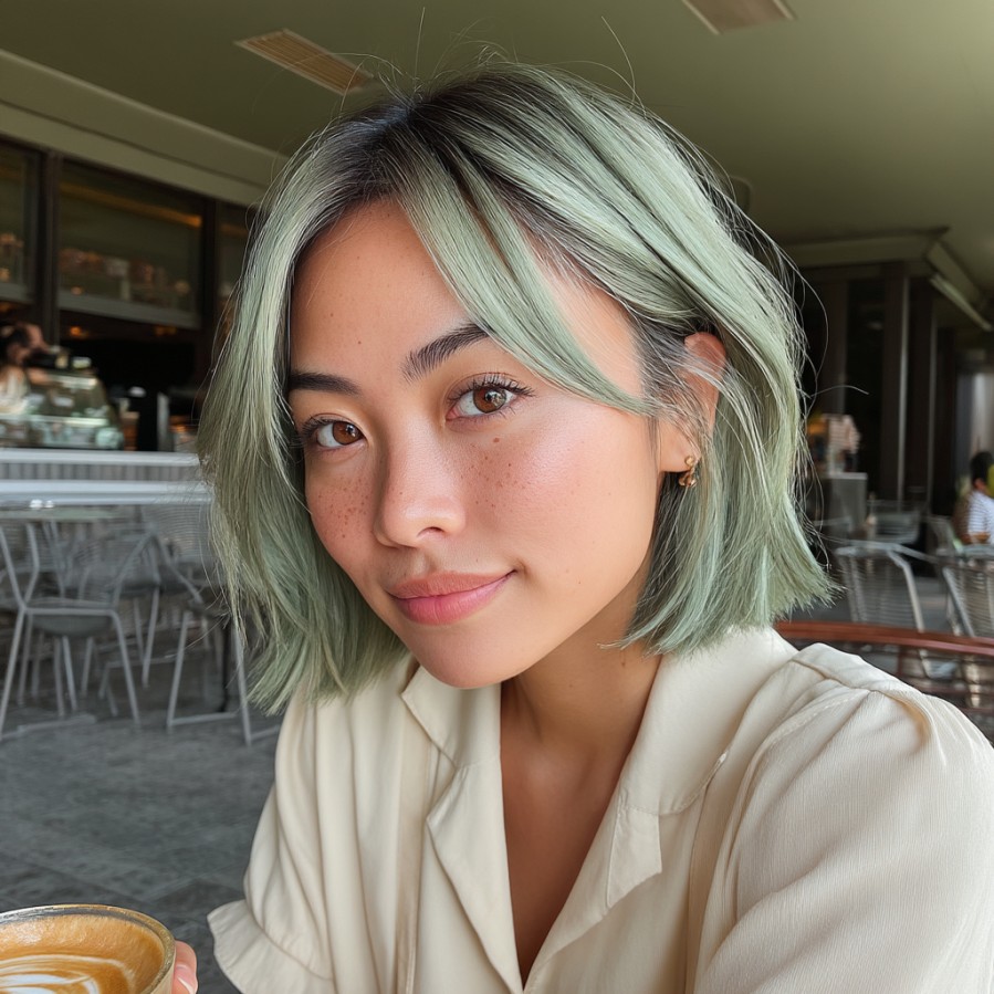 Trendy Soft Mint Bob with Subtle Layers