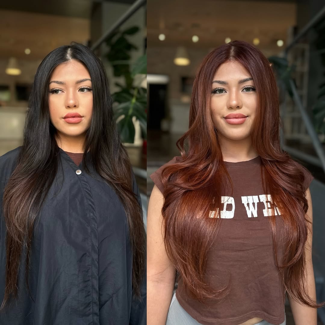 Vibrant Copper Long Layers with Soft Waves