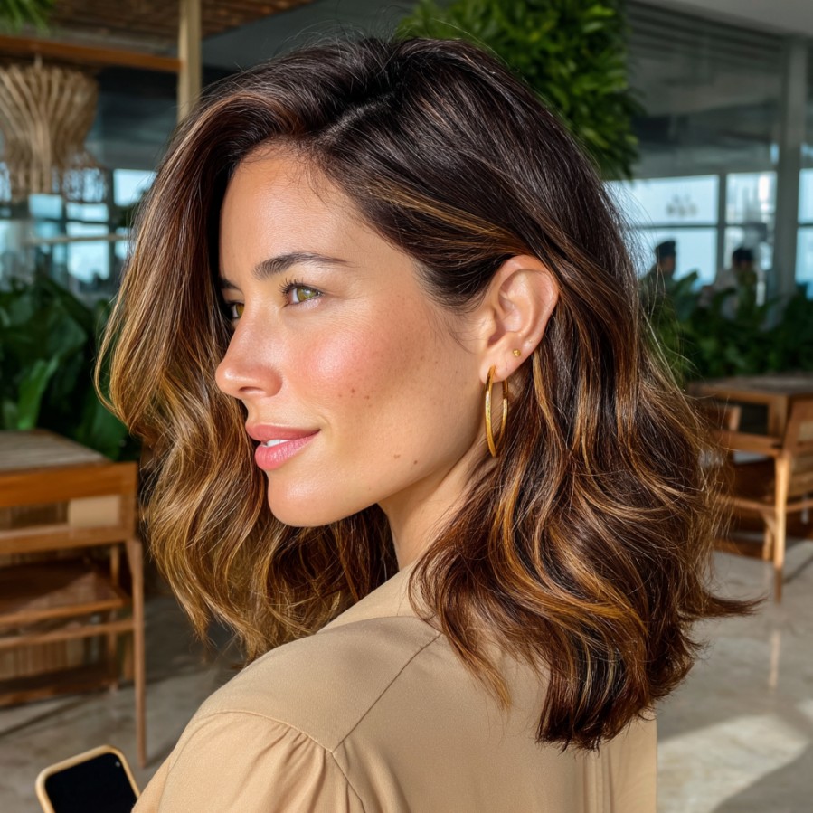 Warm Chestnut Waves with Subtle Golden Highlights