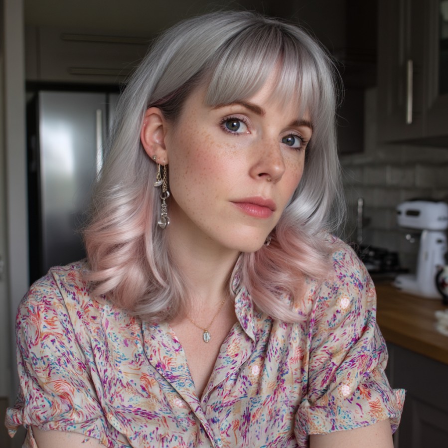 Chic Grey Hair with Subtle Rose Highlights