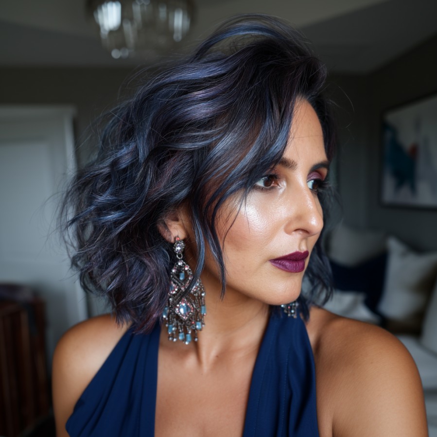 Chic Textured Grey Curls with Bold Highlights