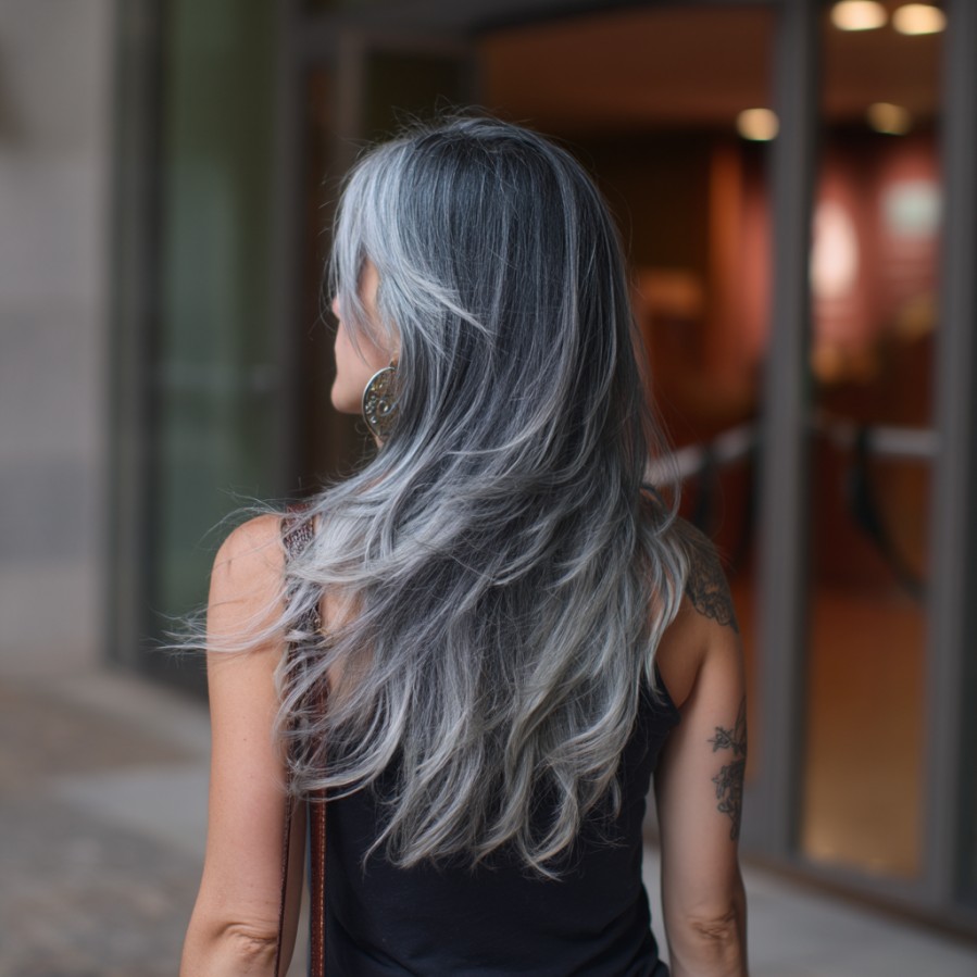 Elegant Long Grey Hair with Soft Movement
