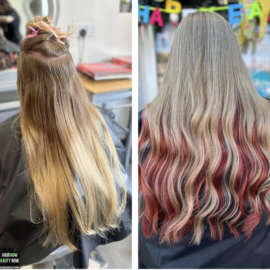 Elegant Long Hair with Subtle Red and Blonde Peekaboo Highlights