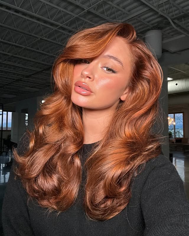 Glamorous Copper Long Layers with Luscious Volume