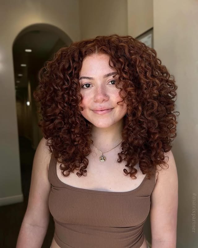 Textured Copper Curls with Defined Volume