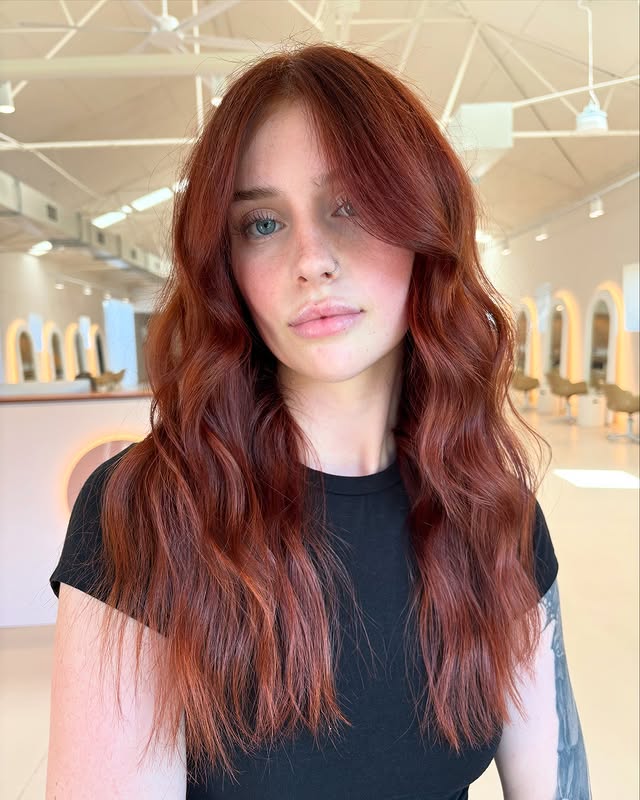 Textured Copper Waves with Subtle Face-Framing Layers