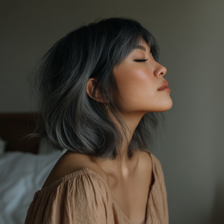 Textured Grey Bob with Soft Fringe