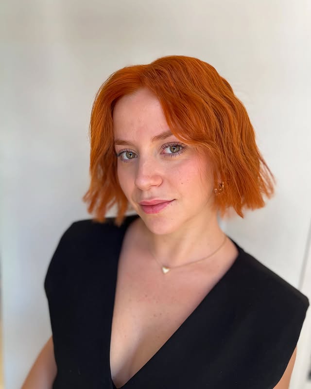 Trendy Copper Textured Bob with Soft Waves