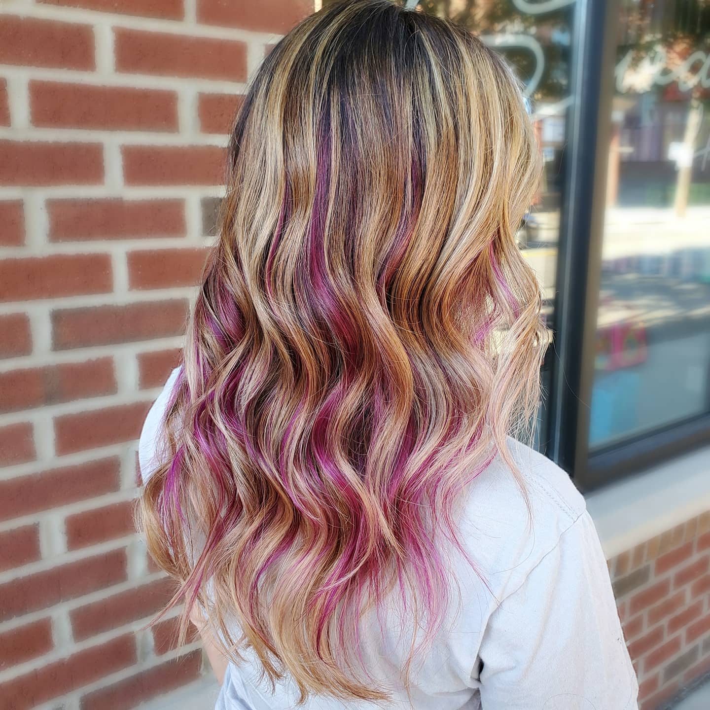 Trendy Long Waves with Subtle Peekaboo Pink Accents