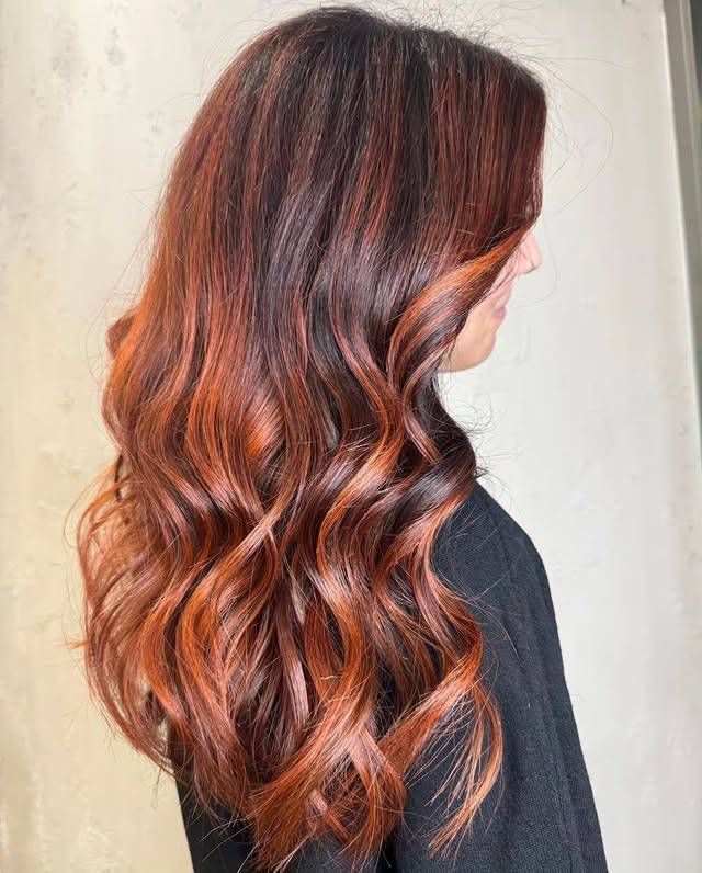 Dynamic Red Copper Balayage with Luscious Texture