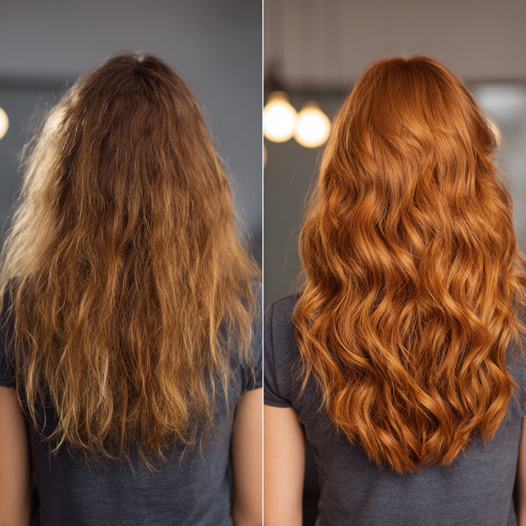 Elegant Red Copper Balayage with Defined Waves