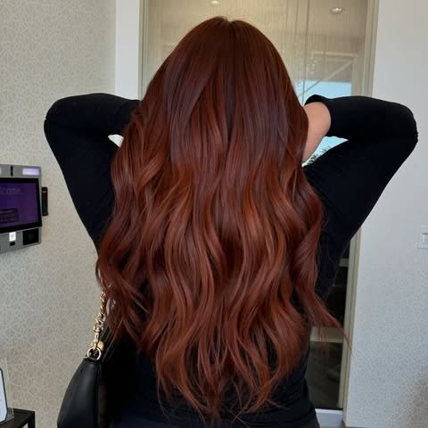 Gorgeous Long Red Copper Balayage with Soft Beachy Waves