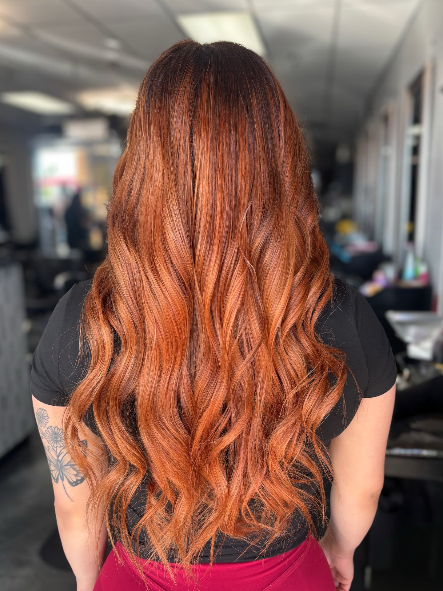 Gorgeous Long Red Copper Balayage with Soft Waves