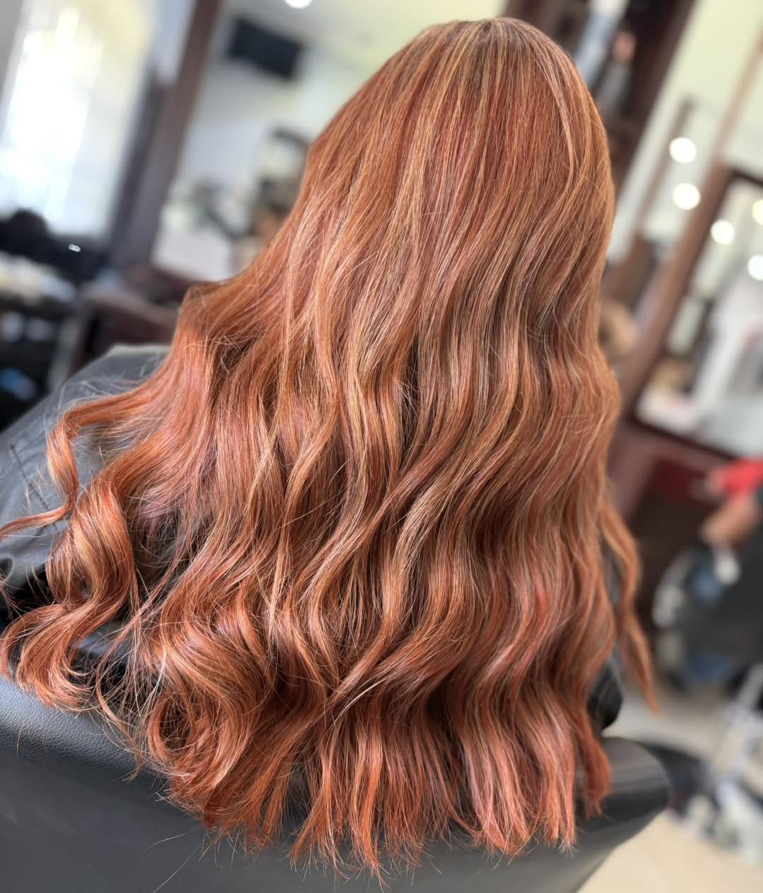 Gorgeous Red Copper Balayage with Lively Waves