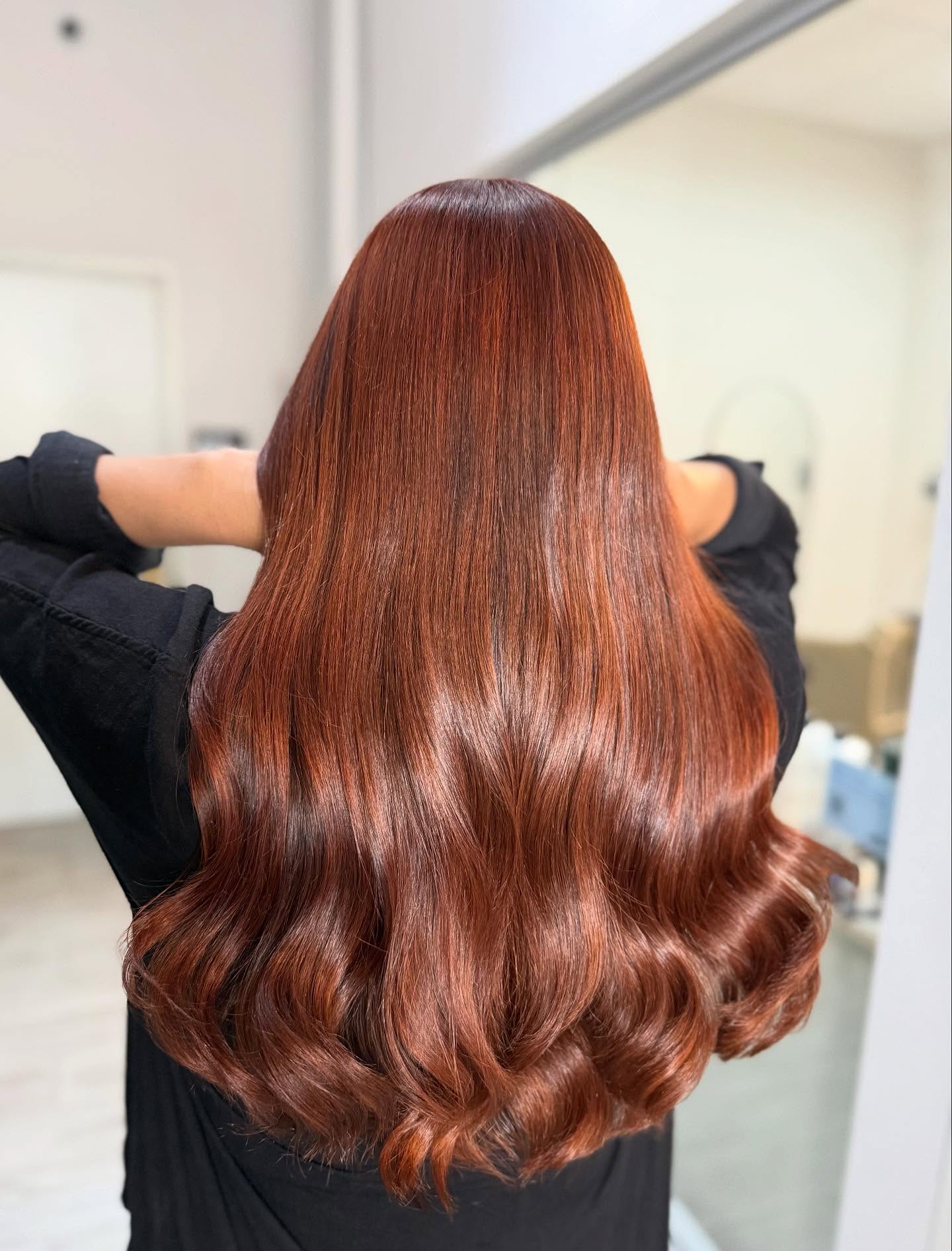 Luxurious Long Red Copper Balayage with Soft Layers