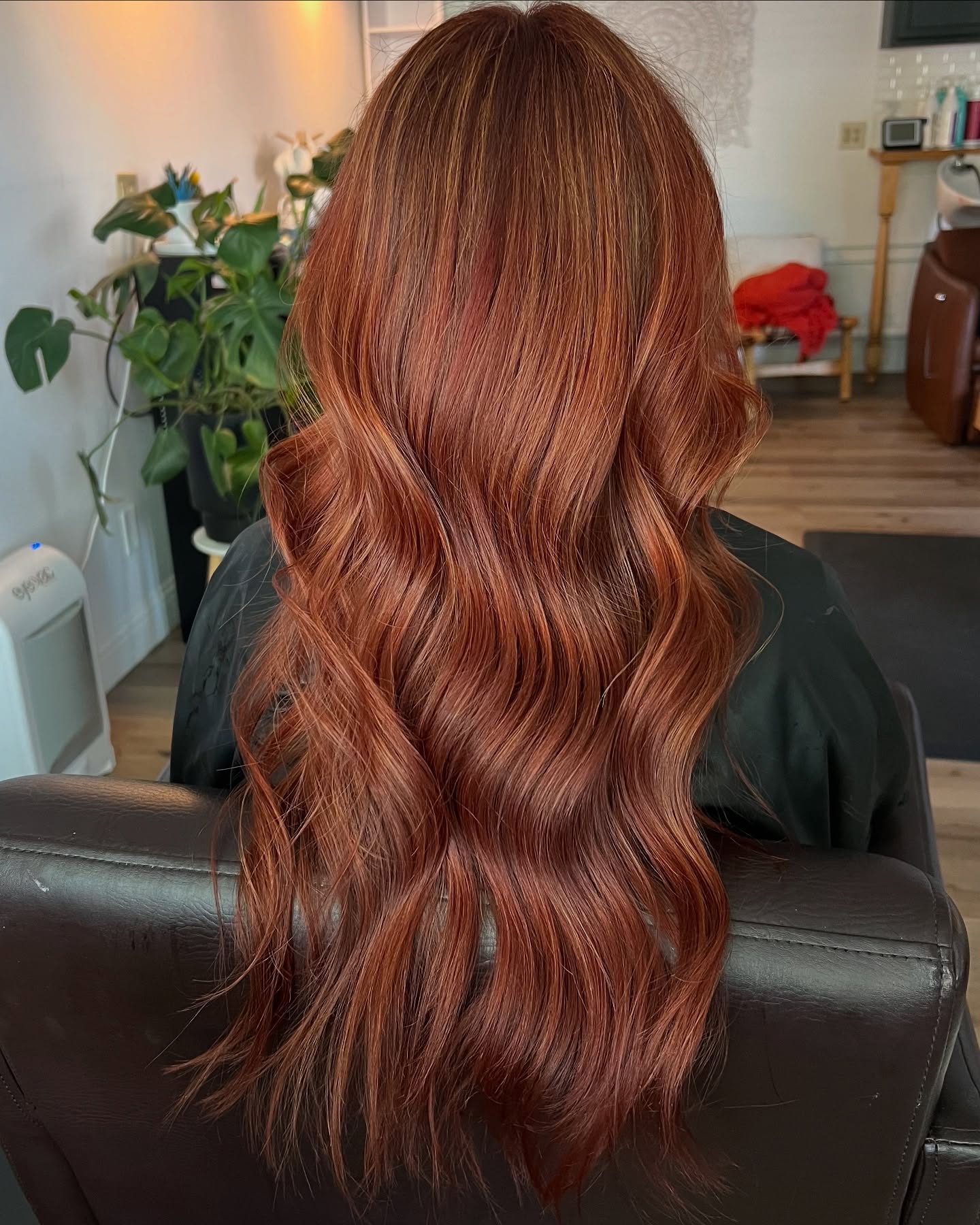 Radiant Red Copper Balayage with Effortless Waves